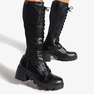 Shoedazzle Balan Lug Sole Boots Size 12 Black